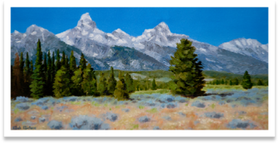 Grand Teton Sunshine - by Bob Bickers, 12 x 24, oil on canvas
