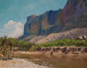 Along the Rio Grande - by Bob Bickers, 12 x 16, oil on board