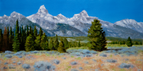 Grand Teton Sunshine - by Bob Bickers, 12 x 24, oil on canvas