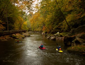 Kayaks on Slippery Rock Creek - by Bob Bickers, photo