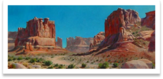 Near Moab --b yBob Bickers 15x30 oil 1996
