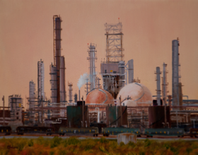 Active Refinery - by Bob Bickers, 12 x 16, oil on board