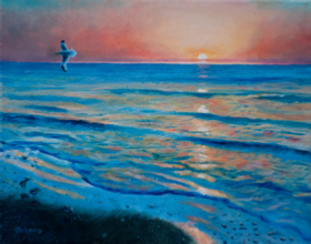 Fluid Sunrise - by Bob Bickers, 12 x 16, oil on canvas