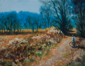 Bike Ride - by Bob Bickeers, 9 x 12, oil on board