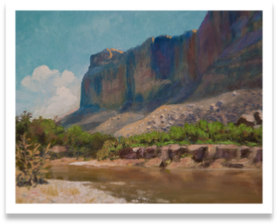 Along the Rio Grande - by Bob Bickers, 12 x 16, oil on board